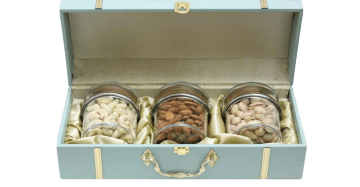 Elegant corporate gift box filled with premium dry fruits from NutKernels, perfect for business gifting.